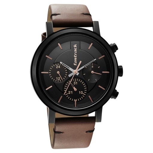 [3287nl01] Fastrack Tick Tock Black Dial Watch for Guys