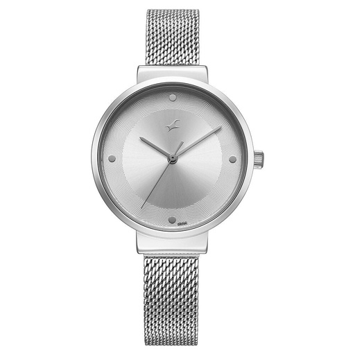 [68045sm01] Fastrack Stunners X Quartz Analog Silver Dial Stainless Steel Strap Watch For Girls