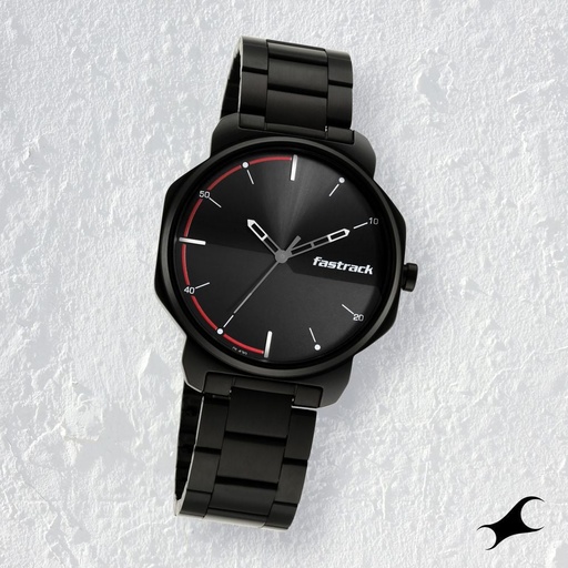 [3254nm01] Fastrack Stunners Quartz Analog Black Dial Metal Strap Watch for Guys