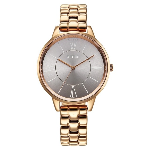 [2648wm10] Titan Neo Quartz Analog Grey Dial Rose Gold Metal Strap Watch For Women