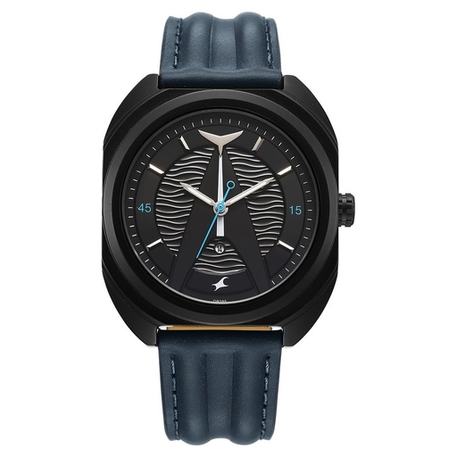 [3326nl01] Fastrack Oceanyx Quartz Analog with Date Black Dial Blue Strap Watch For Guys
