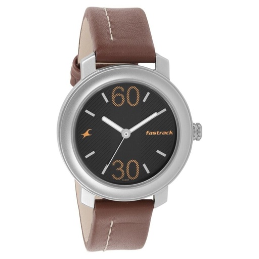 [3222sl01] Fastrack Quartz Analog Grey Dial Leather Strap Watch for Guys