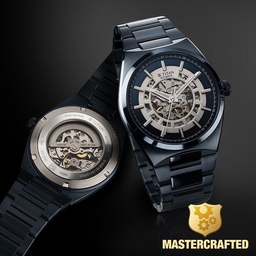 [90221qm03] Titan Nexus Skeletal Automatic Analog with Blue Dial Blue Stainless Steel Strap Watch for Men