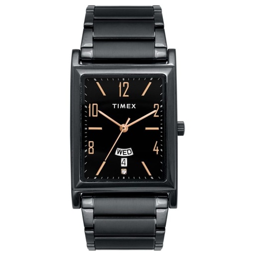 [TW000L521] Timex Classics Men's Quartz Analog Black Dial Rectangle Case Day Date Function Watch -TW000L521