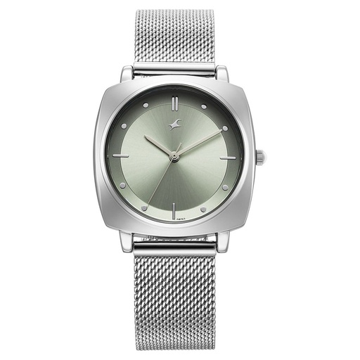 [68043sm01] Fastrack Stunners X Quartz Analog Green Dial Stainless Steel Strap Watch For Girls