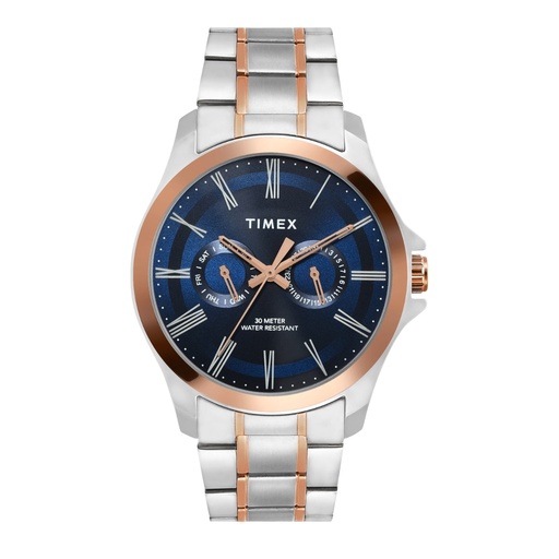 [TW000X131] Timex Men Analog Blue Round Brass Dial Watch- TW000X131