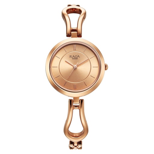 [2727wm01] Titan Raga Quartz Analog Rose Gold Dial Rose Gold Metal Strap Watch For Women