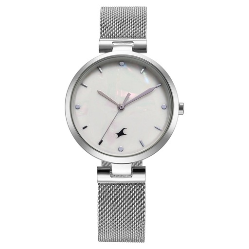 [68049sm01] Fastrack Stunners X Quartz Analog Mother Of Pearl Dial Stainless Steel Strap Watch For Girls