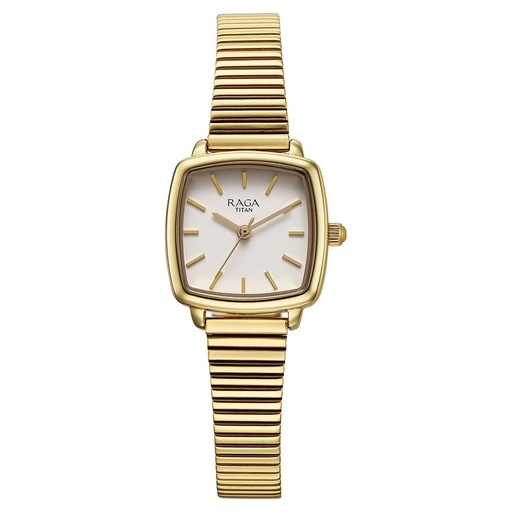 [95355ym01] Titan Raga Showstopper Quartz Analog Champagne Dial Metal Strap Watch For Women