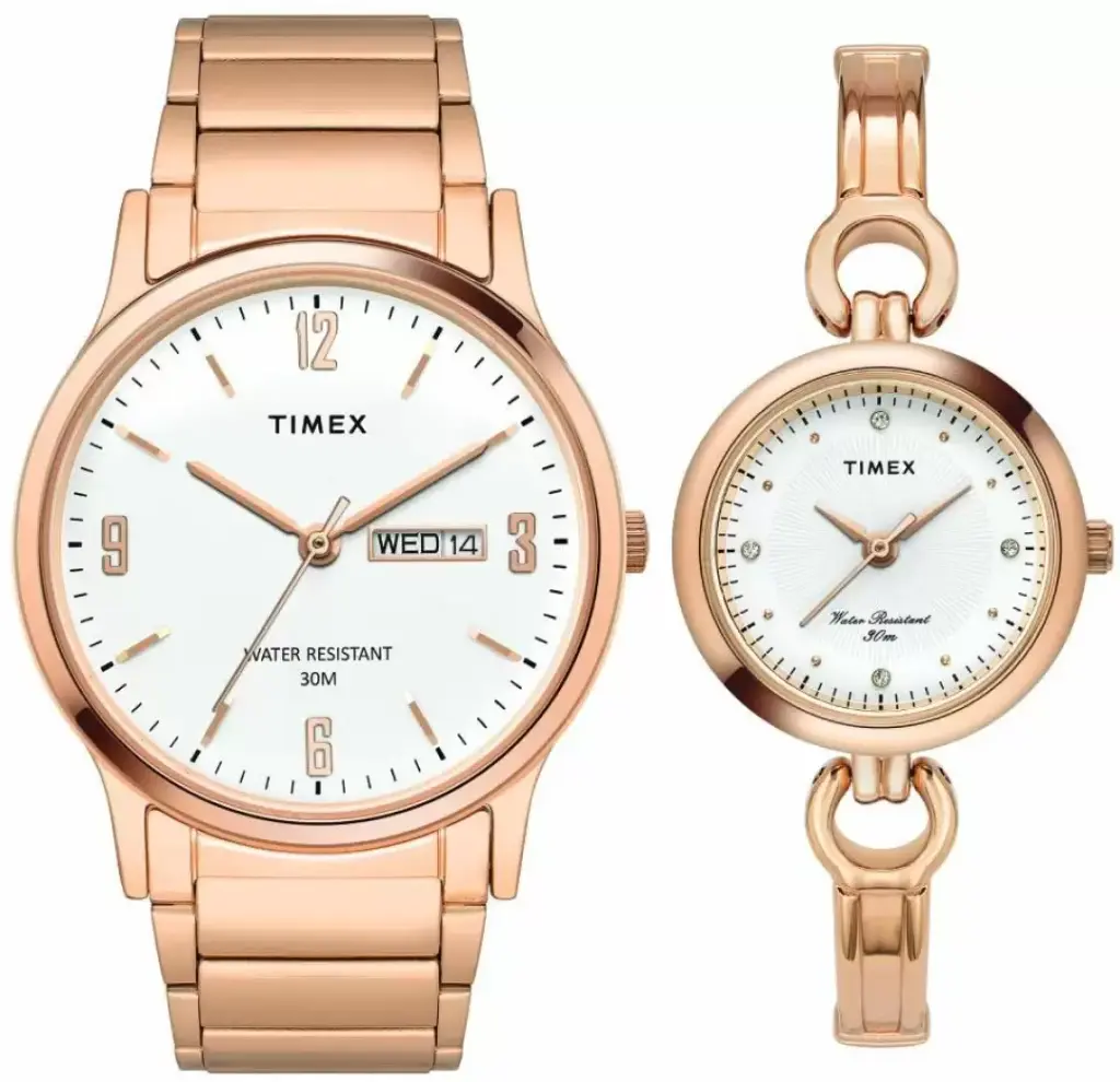Timex Classics Pairs White Dial Round Case Day Date/3 Hands Function Watch -TW00PR263