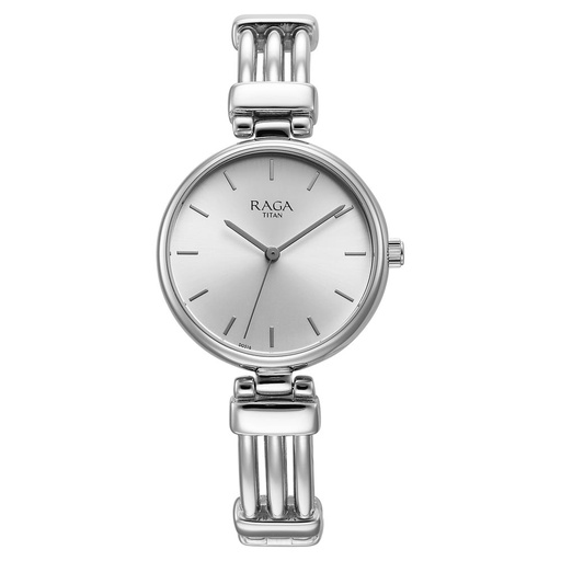 [95263sm01] Titan Raga Showstopper Quartz Analog Silver Dial Metal Strap Watch for Women