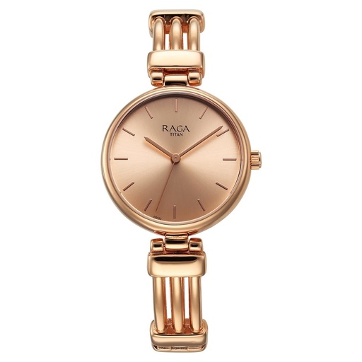 [95263wm01] Titan Raga Showstopper Quartz Analog Rose Gold Dial Metal Strap Watch for Women