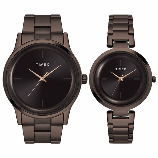 [TW00PR295] Timex Fashion Collection Premium Quality 3 Hands Pair's Analog Brown Dial Coloured Quartz Watch, Round Dial with 42 mm Case width - TW00PR295