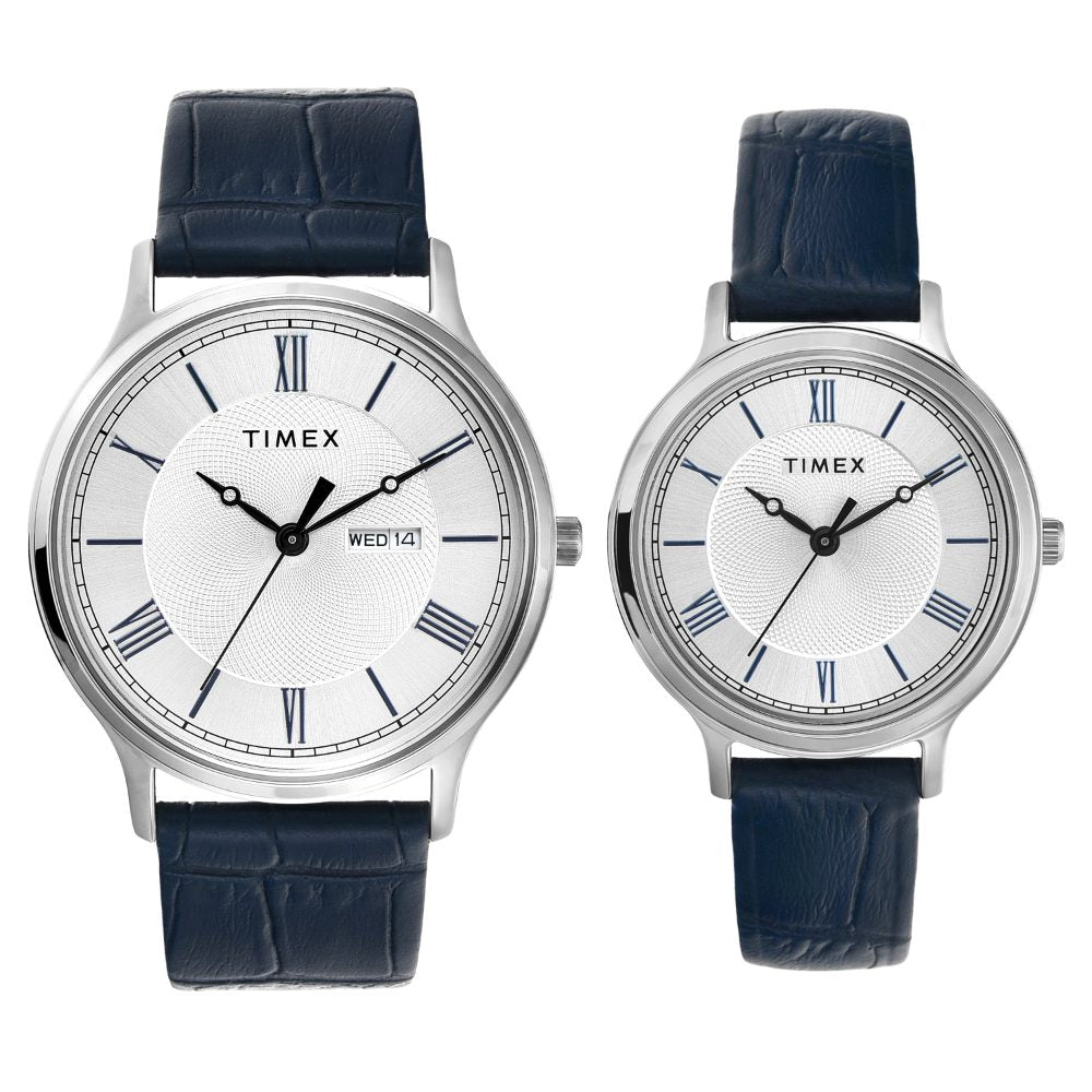 Timex Pairs Silver Round Analog Brass Dial Watch- TW00PR298