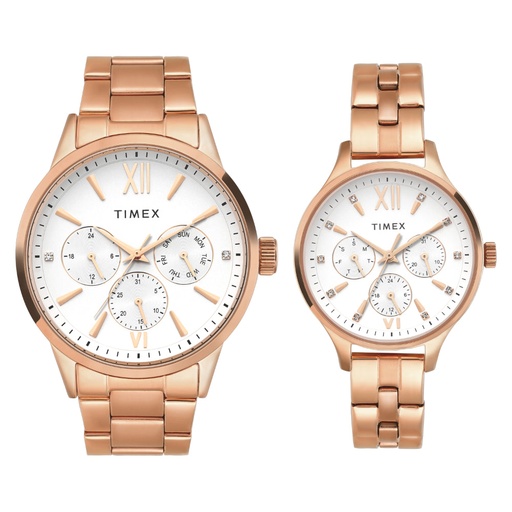 [TW00PR304] Timex Pairs Silver Round Multifunction Dial Watch- TW00PR304