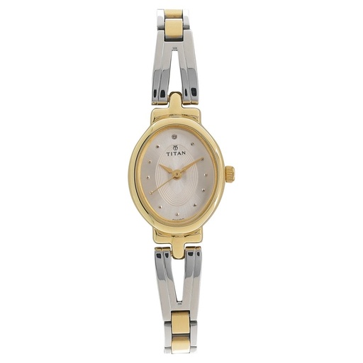 [2594bm01] Titan Quartz Analog Silver Dial Two Toned Stainless Steel Strap Watch For Women