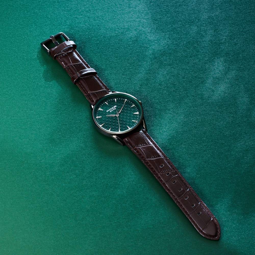 [sp70047ql01w] Sonata Poze Quartz Analog Green Dial Brown Color Leather Strap Watch For Men