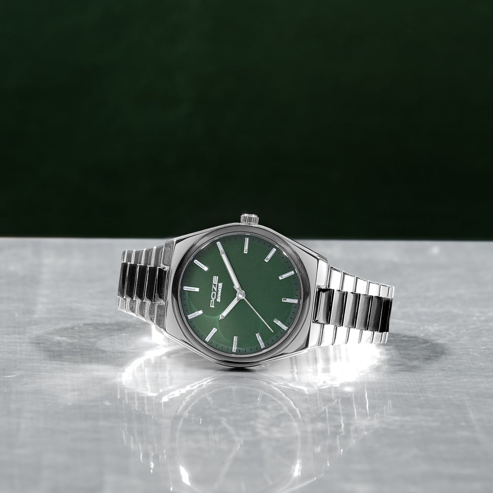 [SP70078KM01] Sonata Poze Quartz Analog Green Dial Two Toned Metal Strap Watch For Men