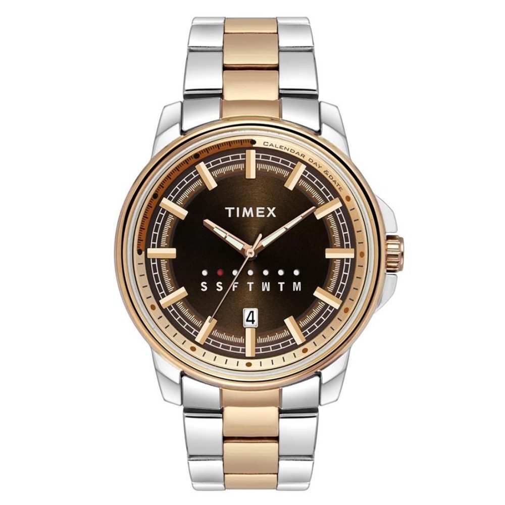 [TWEG17206] Timex Fashion Men's Brown Dial Round Case Day Date Function Watch -TWEG17206
