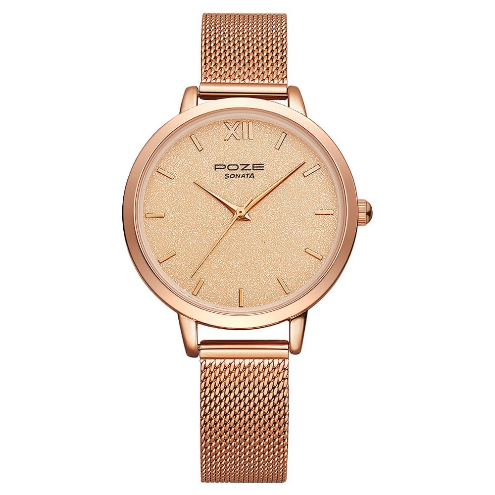 [sp80023wm01] Poze by Sonata Quartz Analog Pink Dial Stainless Steel Strap Watch for Women