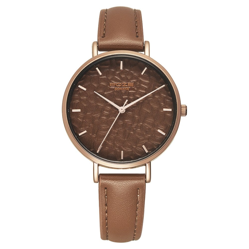 [sp80036ql01] Poze by Sonata Quartz Analog Brown Dial PU Leather Strap Watch for Women
