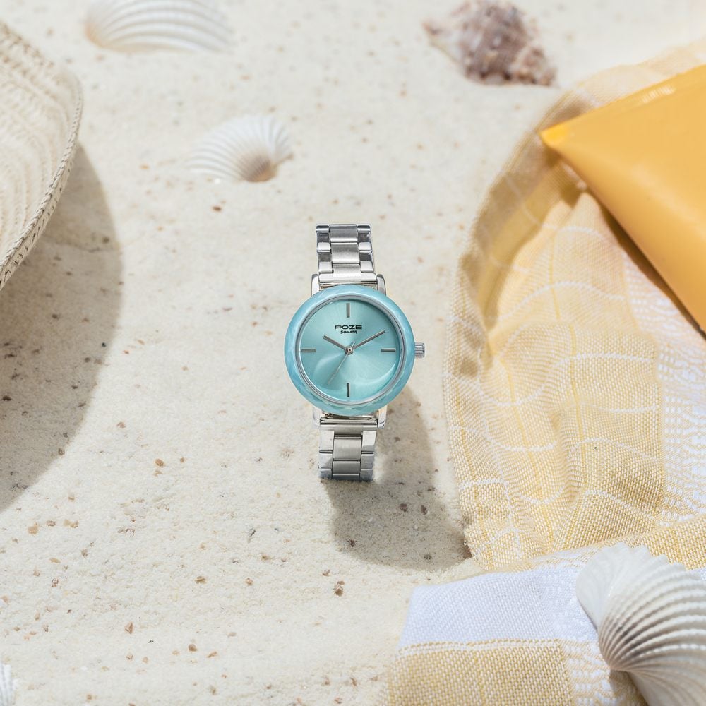 Sonata Poze Quartz Analog Blue Dial Stainless Steel Strap Watch For Women