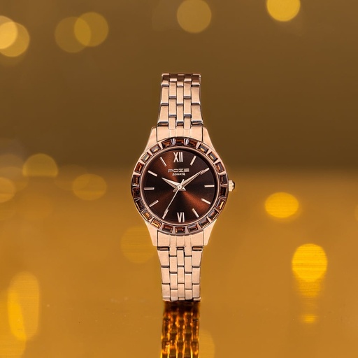 [sp80134wm01] Sonata Poze Quartz Analog Brown Dial Rose Gold Metal Strap Watch For Women