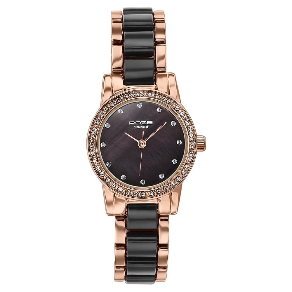 Sonata Poze Quartz Analog White Dial Two Toned Metal & Plastic Strap Watch For Women