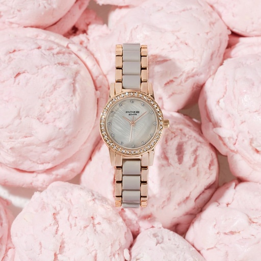 [sp80136kd03w] Sonata Poze Quartz Analog Beige Dial Two Toned Metal & Plastic Strap Watch For Women