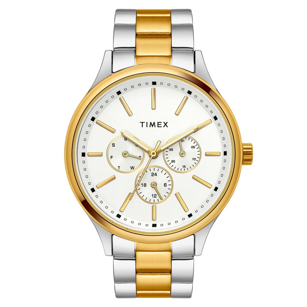 [TWEG18424] Timex Men Multifunction White Round Brass Dial Watch- TWEG18424