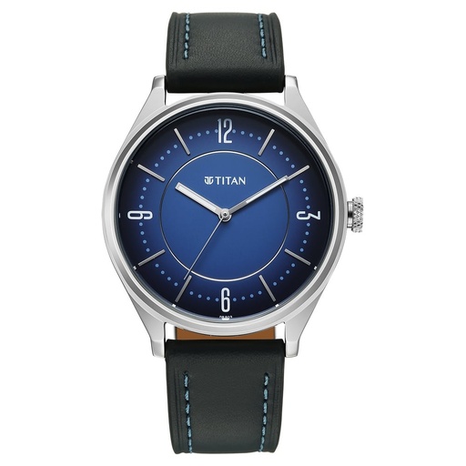 [1802sl21] Titan Neo Basics Analog with Blue Dial Blue Leather Strap Watch for Men