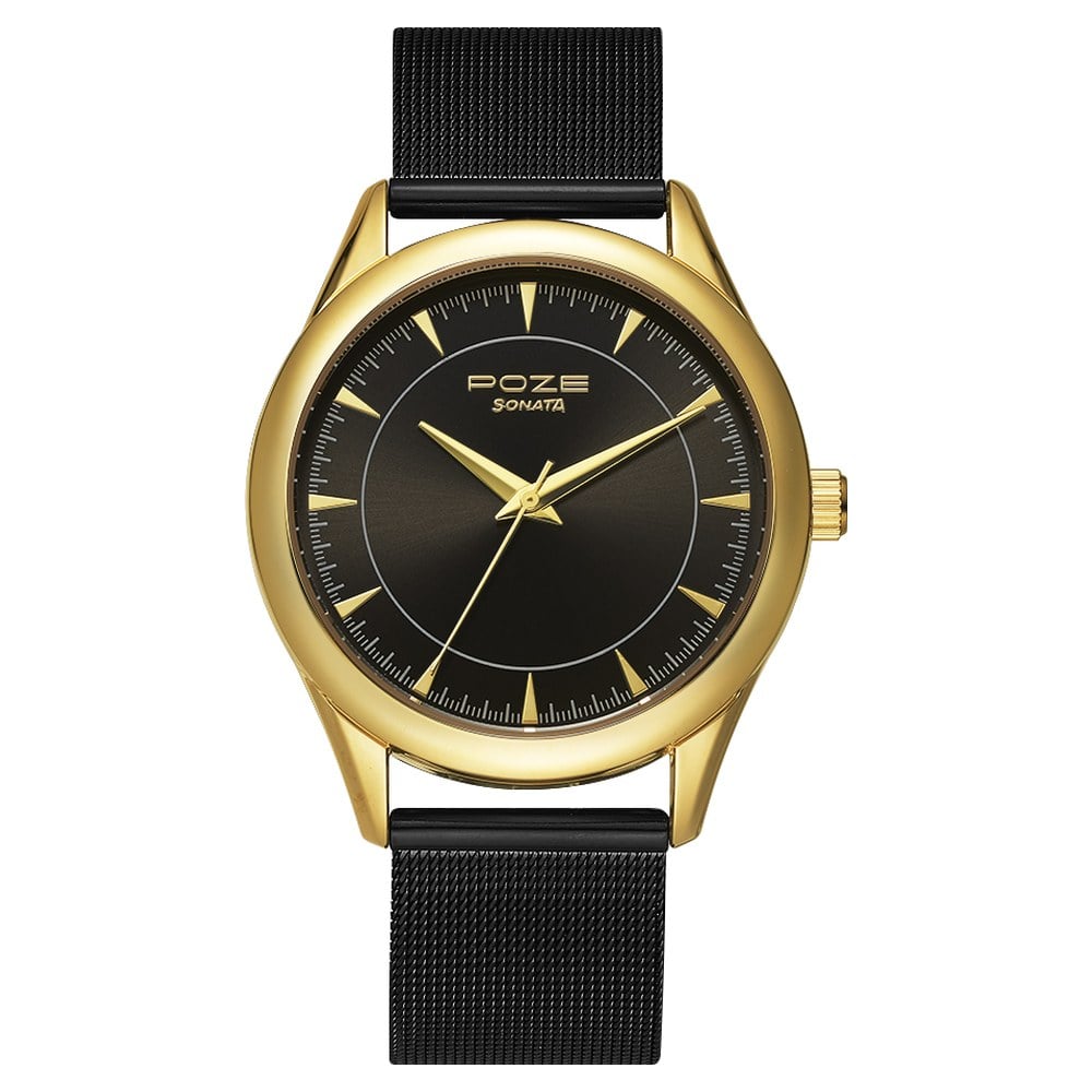 [sp70020km02] Poze by Sonata Quartz Analog Black Dial Stainless Steel Strap Watch for Men