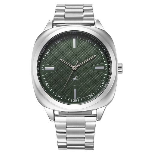 [38161sm01] Fastrack Stunners X Quartz Analog Green Dial Stainless Steel Strap Watch For Guys