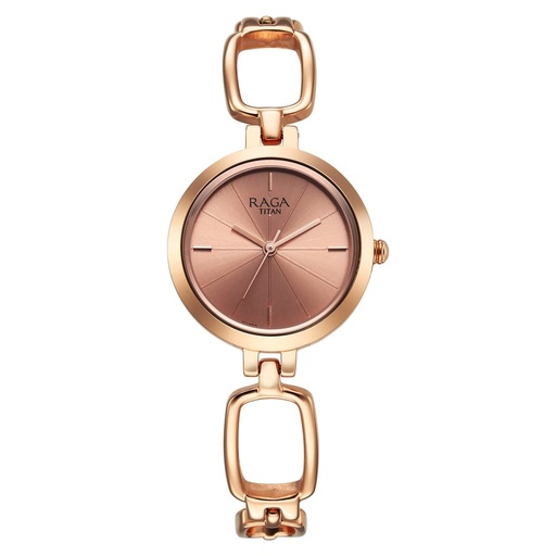 [2725wm01] Titan Raga Quartz Analog Rose Gold Round Dial Rose Gold Metal Strap Watch For Women