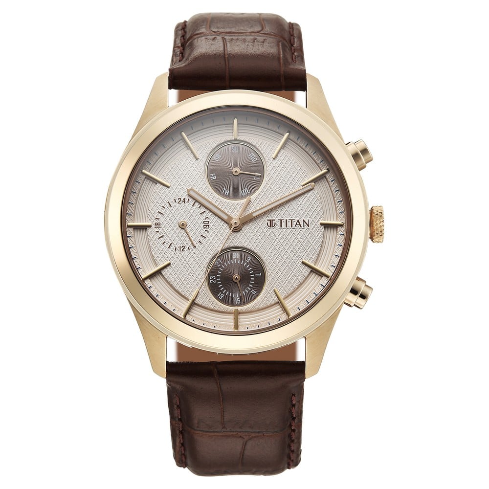 Titan Classique Neo Splash Analog with Cream Dial Brown Leather Strap Watch for Men