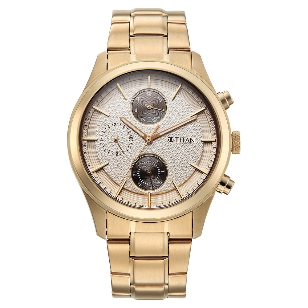 Titan Classique Neo Splash Analog with Cream Dial Carnation Gold Stainless Steel Strap Watch for Men