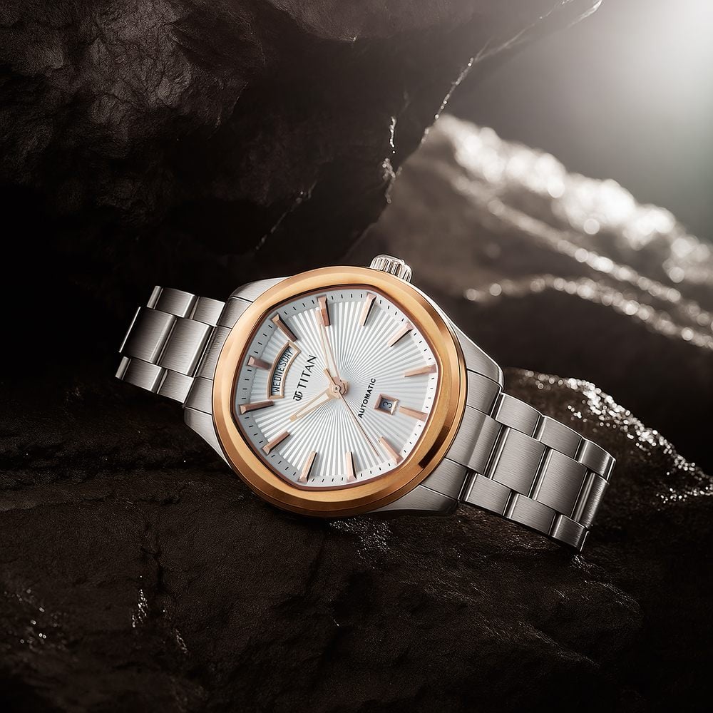 Titan Astral Concealed Automatic Analog with Silver White Dial Stainless Steel Strap Watch for Men