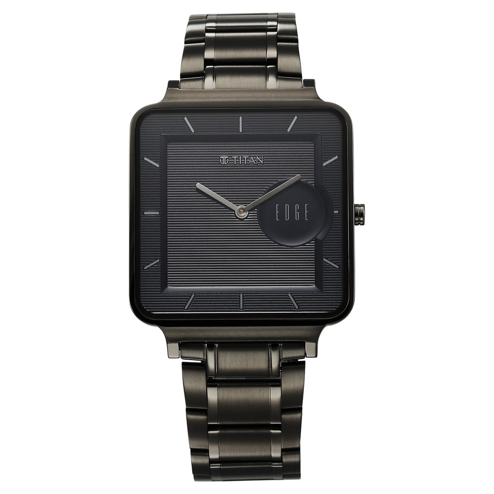 Titan Edge Quad Quartz Analog Blue Dial With Grey Stainless Steel Strap Watch For Men