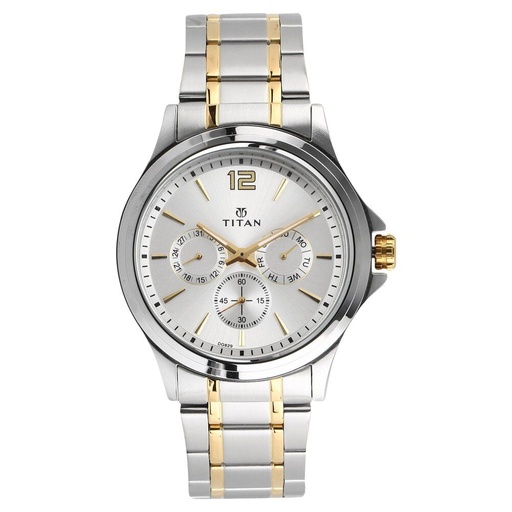 [1698bm01] Titan Workwear Silver Dial Quartz Multifunction Stainless Steel Strap watch for Men