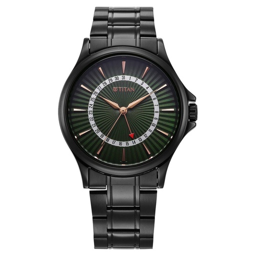 [10038nm01] Titan Karishma Quartz Analog with Date Green Dial Stainless Steel Strap Watch For Men