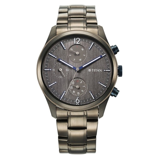 [1805km07] Titan Neo Splash Quartz Multifunction Anthracite Dial Stainless Steel Strap Watch for Men