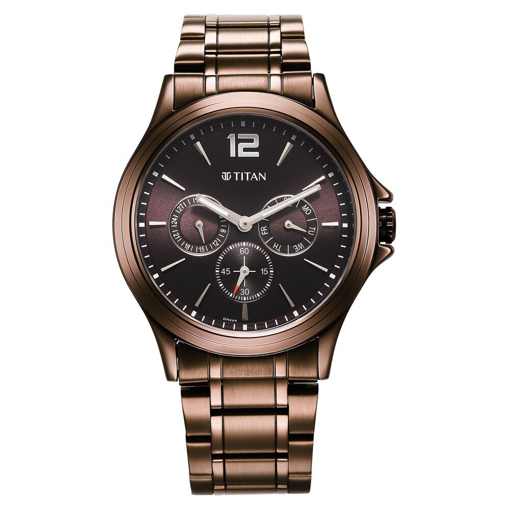 [1698qm02] Titan Neo Splash Quartz Multifunction Brown Dial Stainless Steel Strap Watch for Men