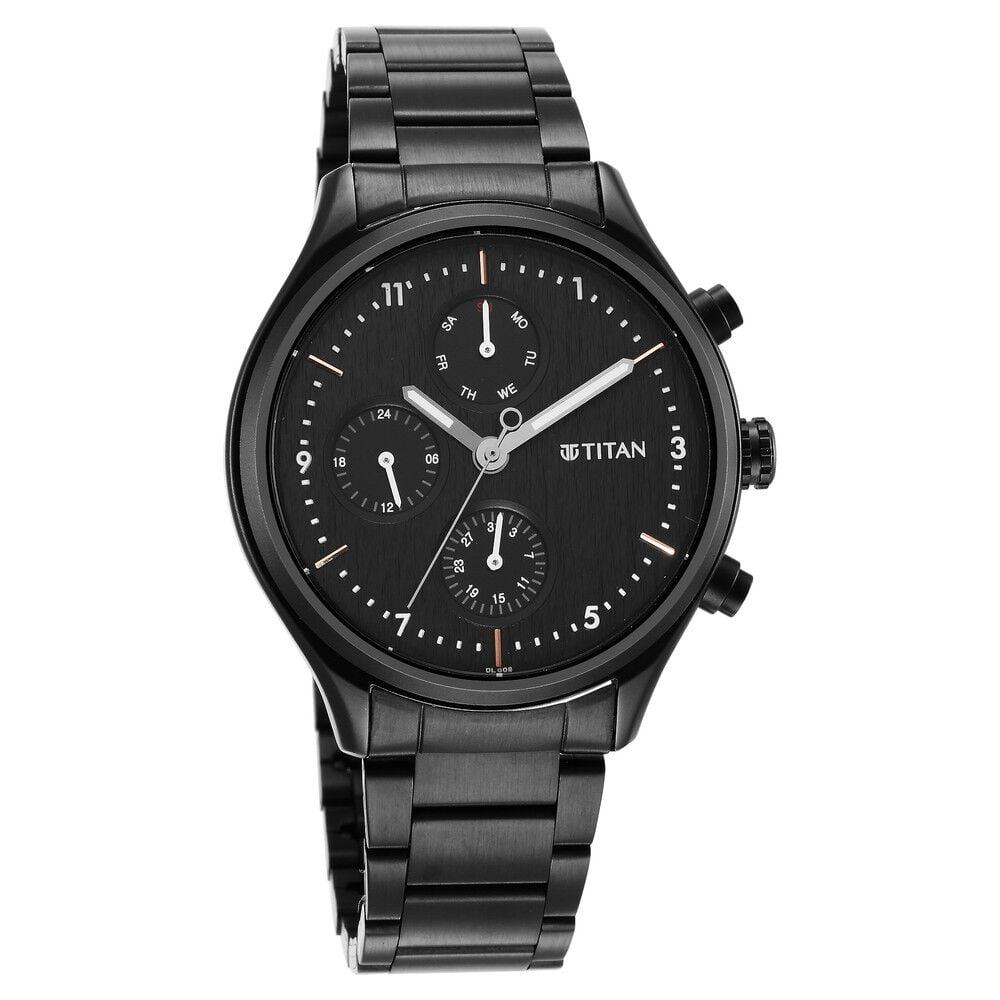 [1803nm01] Titan Neo Black Dial Quartz Multifunction Stainless Steel Strap watch for Men