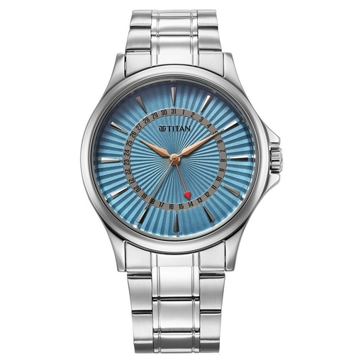 [10038sm01] Titan Karishma Quartz Analog with Date Blue Dial Stainless Steel Strap Watch For Men