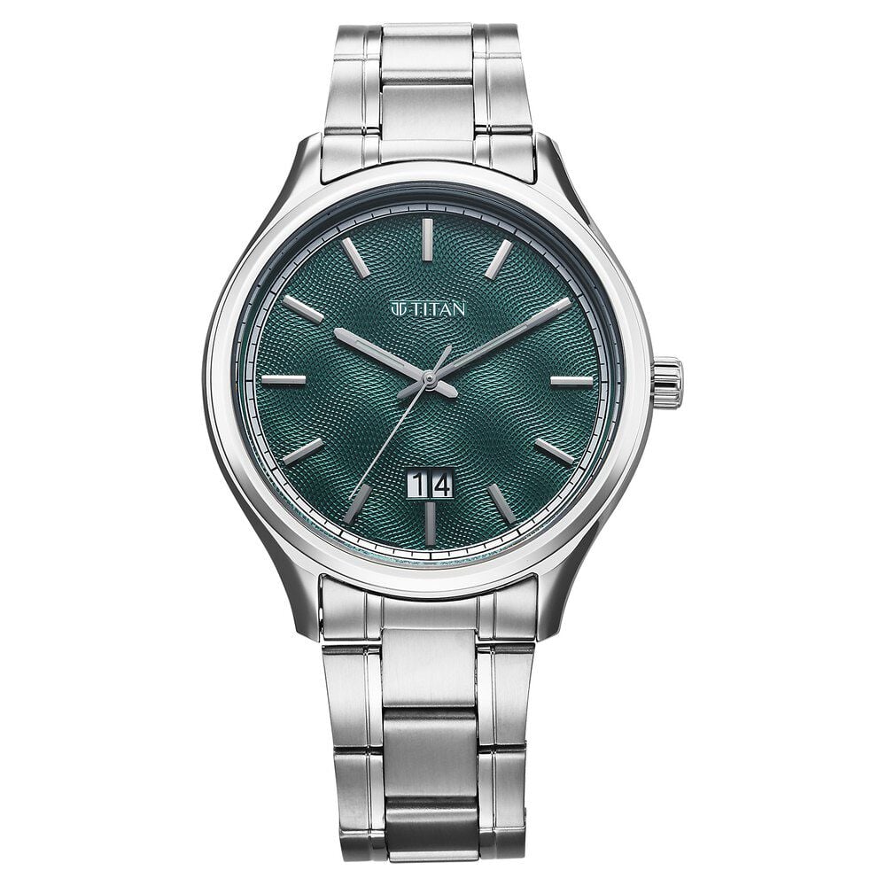 [10033sm03] Titan Palette Of Time Quartz Analog with Date Green Dial Stainless Steel Strap Watch For Men
