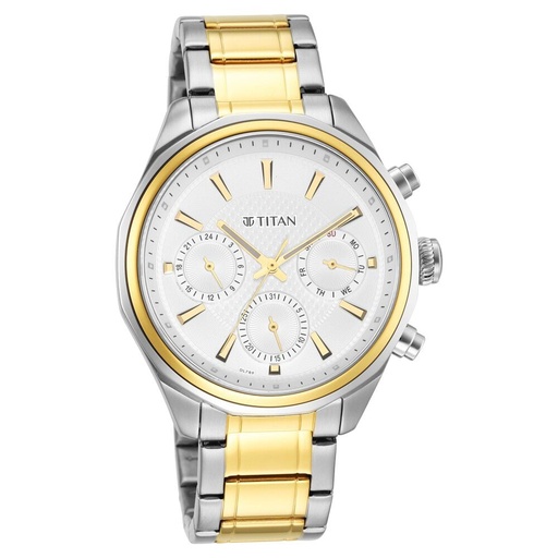 [1829bm01] Titan Quartz Multifunction Silver Dial Stainless Steel Strap Watch for Men