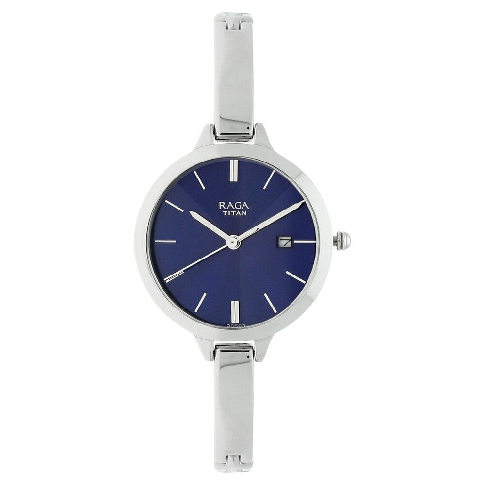 [2578sm01] Titan Raga Viva Blue Dial Analog with Date Metal Strap Watch for Women