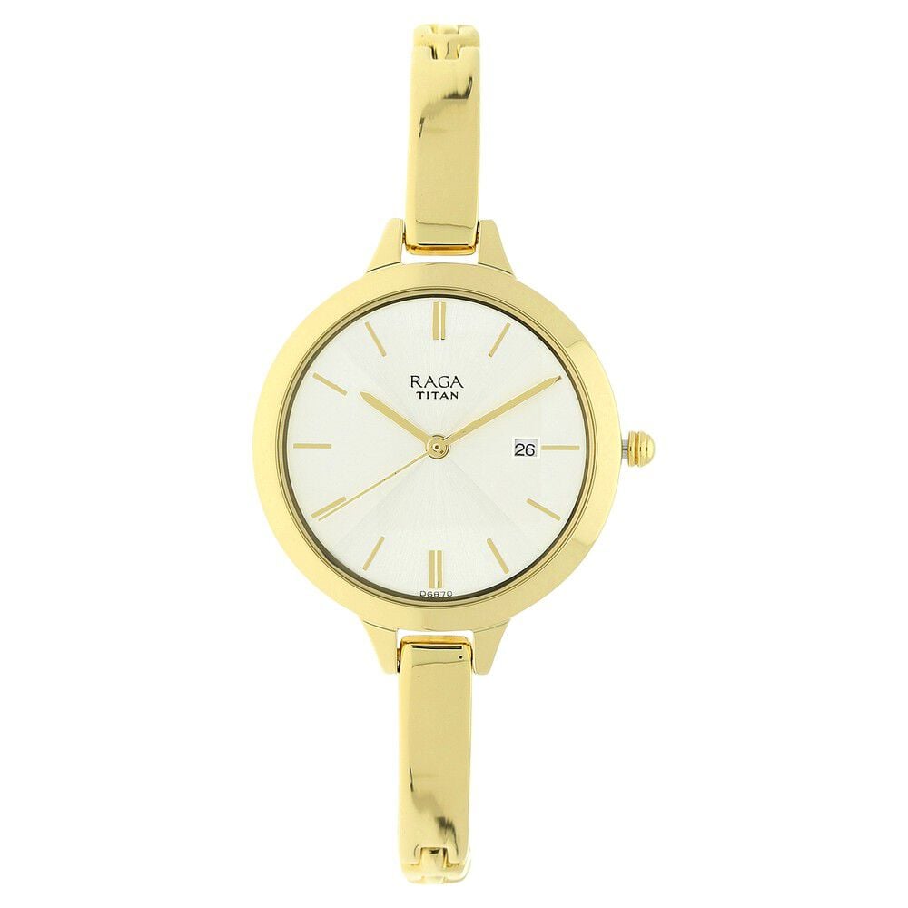 [2578ym01] Titan Raga Viva Champagne Dial Analog with Date Strap watch for Women