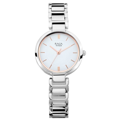 [2608sm01] Titan Raga Viva White Dial Analog Metal Strap watch for Women