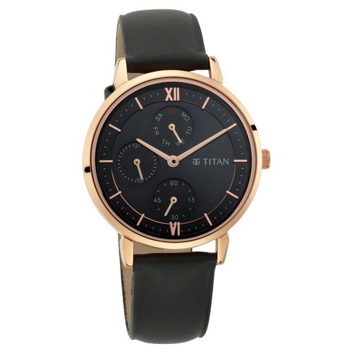 [2652wl01] Titan Women's Regal: Roman Numeral Black Dial & Leather Strap Watch